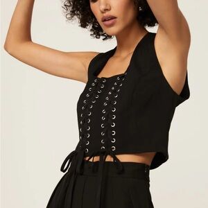 Tome Sleek Black Lace-Up Crop Top